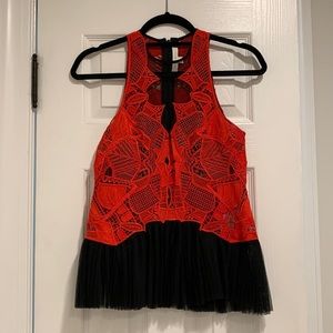 Jonathan Simkhai red lace peplum top size 2